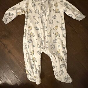 Kissy Kissy Cream Baby One-Piece Footed Sleeper with Animal Print